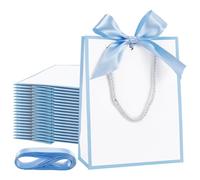 GOMAKERER 24Pcs Sac de Remerciement avec Poignée 17.8x8.3x23cm Sac Cadeau de Bienvenue avec Ruban Bleu Ciel Idéal pour une Baby Shower Graduations Anniversaire Mariage Cotillons