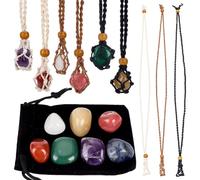 GOMAKERER 28pcs support de Collier en Cristal 12 cordon Porte Pierres en Macramé Ajustable 30.71cm Long avec 14 pierres de Cristaux de Chakra et 2 sacs pour le Yoga Méditation Bijoux DIY