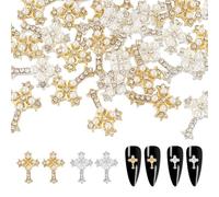 GOMAKERER 30pcs 2 couleurs Croix Nail Art Perles, Cabochon D'Ongles en Métal Strass Croix avec Perles D'Imitation Punk Vintage Accessoires de Décoration D'Ongles pour Ongles à Faire Soi-Même