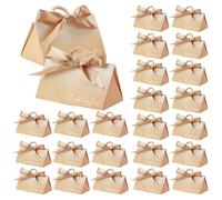 GOMAKERER 30pcs Boîte à Dragées de Mariage, Boîte Cadeau Triangulaire en Papier Boîte à Bonbons PeachPuff Sachet de Vœux avec Ruban et Anneaux pour Baby Shower Anniversaire de Mariage Cadeau D'Invité
