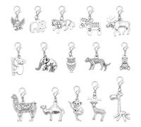 GOMAKERER 30pcs Breloque Animal Sauvage, 15 styles Fermoir Mousqueton Breloques à Clipser en Argent Antique Motif Léopard Ours Cerf Hibou Zèbre pour Bijoux Bagages Sacs à Dos