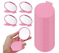 GOMAKERER 30pcs Mini Miroirs Compacts en Vrac Miroir de Maquillage Rond Pliable Miniature de 2.4cm Format de Poche Idéal pour Les Voyages et Le Quotidien, Rose