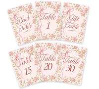 GOMAKERER 32 Carte de Numéros de Table de Mariage 1 30 panneau de Numéros de Table de Mariage Double Face avec Nœud Rose et Fleur avec Tête et Carte pour Anniversaire Mariage Réception