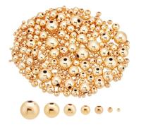GOMAKERER 360pcs Perles Rondes Intercalaires Plaquées Or 14K, 2/3/4/5/6/8/10mm Perles D'Espacement en Laiton Perles Entretoises en Laiton Perles D'Espacement pour la Fabrication de Bijoux