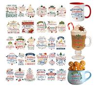 GOMAKERER 38 Emballage de Tasse UV DTF avec Mots de Noël, 10 feuille de Décalcomanies de Noël pour Gobelets Lettres de L'Alphabet Papiers de Transfert Imperméables pour Gobelets en Verre Décorations