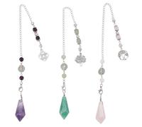 GOMAKERER 3pcs pendule en Cristal pour Divination 3 styles pendule de Radiesthésie en Pierre Précieuse avec Pointe Ronde Pierre Accessoires de Sorcellerie Wiccan pour Méditation et Yoga, 23.2cm