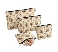 GOMAKERER 4 Trousse de Maquillage à Fermeture Éclair à Motif Floral Pochette Cosmétique Rétro Motif Quadrillé Double Face en Polyester Grande Taille avec Fermeture Éclair pour L'Usage Quotidien Femmes