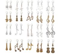 GOMAKERER 40 pièces 20 styles Musique Tirette Charme, Instrument de Musique Alliage Fermeture Éclair Pendentif Guitare Violon Tirette Tirette Décoration Remplacement Tirette Tirette pour Sac Bagages