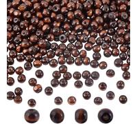 GOMAKERER 400 pièces Perles Rondes en Bois, 8mm Perles en Bois Marron de Noix de Coco Perles Européennes en Vrac Boules Lisses Perles D'Espacement en Vrac pour la Fabrication de Bijoux Artisanaux DIY