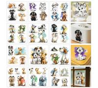 GOMAKERER 46 Styles D'Autocollants à Frotter de Chiot Aquarelle pour L'Artisanat et Meubles, 12 feuille D'Autocollants de Transfert à Frotter en PVC de Chien Mignon pour Décoration Fenêtre Maison DIY