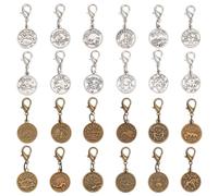 GOMAKERER 48pcs 24 styles Douze Breloques Rondes Constellation, Charms Ronds Plats Tibétain Breloques à Clipser avec Fermoirs à Griffes de Homard Breloques Vintage Alliage pour Fabrication de Bijoux