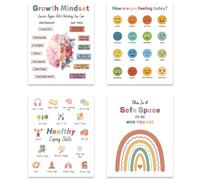 GOMAKERER 4pcs Affiche Sur la Santé Mentale Décoration de Bureau de Thérapie Affiche de Croissance Mentale Art Mural Inspirant pour Compétences D'Adaptation Saines pour Classe Bureau de Conseiller