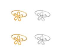 GOMAKERER 4pcs Bague Fleur en Filigrane Bicolore Bagues Creuses Florales Délicates de 17mm Élégantes Style Bohème Alliances Bagues de Promesse pour Femmes Artisanat Cadeaux de Fête de Mariage