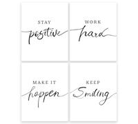 GOMAKERER 4pcs Décoration Murale Motivante Affiche D'Inspiration avec Citations Positives Sans Cadre Stay Positive Work Hard Make It Happen Keep Smiling pour Chambre Coucher Bureau Domicile 35x28cm