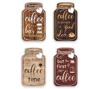 GOMAKERER 4pcs Ensemble de Pots Mason Décoration Murale de Cuisine Bar à Caf Est une Bonne Idée Panneau Décoratif de Bar à Café Panneaux Suspendus en Bois pour Cuisine Salle à Manger Décor 9x15cm
