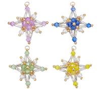 GOMAKERER 4pcs Pendentif Étoile en Perles de Rocaille Breloques Colorées en Forme D'Étoile avec Anneau de Jonction Mini Breloques Tetraptera Bleu et Jaune pour la Fabrication de Bracelets Bijoux