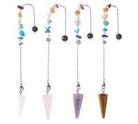 GOMAKERER 4pcs Pendule en Cristal pour la Divination 4 Styles Pendule de Radiesthésie en Pierres Précieuses Naturs avec Pointes de Pierre à Éclats pour Méditation Yoga Zen 24.6cm