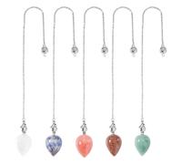 GOMAKERER 5 pendule en Cristal pour la Divination 5 Styles Pendule de Radiesthésie en Pierres Précieuses Synthétiques Naturelles Pendules à Pointe de Larme pour la Méditation Yoga Zen 23cm