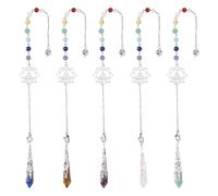 GOMAKERER 5 pendule en Cristal pour la Divination pendule de Radiesthésie en Pierres Précieuses Synthétiques Naturelles Enveloppées avec Breloques de Lotus pour la Méditation Yoga Sorcellerie 30.3cm
