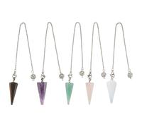 GOMAKERER 5pcs pendule en Cristal pour la Divination 5 pendule de Radiesthésie en Pierre Précieuse Naturelle avec Pointe Ronde en Pierre Accessoires Sorcellerie Wiccan pour Méditation et Yoga 23.2cm