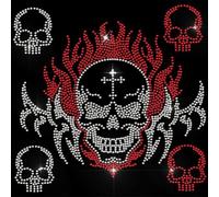GOMAKERER 5pcs transfert de Strass Thermocollant Patch à Motif Tête de Mort et Feu Transfert Thermique en Cristal Décoration de Réparation de Vêtements pour Vêtements Vestes Jeans