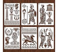 GOMAKERER 6 feuille Culture Grecque Antique Pochoirs, 6 styles Modèle Dessin Personnage D'Architecture Grecque Pochoir Réutilisable Représentant Dieu Antique Anubis pour Projets Bricolage Art Mural