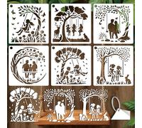 GOMAKERER 6 feuille de Pochoirs de Balançoire pour Peinture, 6 Styles Famille Amis Se Balançant Sous L'Arbre Pochoir Mural Branche D'Arbre Fleuri pour Peinture Murale Décoration Intérieure en Bois