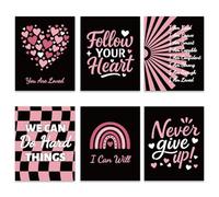 GOMAKERER 6pcs Affiche de Citation, Noire Rose Art Mural Inspirant Positif Je Suis Gentil Courageux Intelligent Affirmations Décoration Murale Minimaliste Preppy pour Chambre à Coucher Dortoir