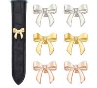 GOMAKERER 6pcs Clous de Bracelet de Montre de Nœud Papillon 3 couleurs Mignon Smartwatch Bracelet Breloques Bracelet de Montre Décoration Goujons Montre Bracelet pour Sangles Universelles 14.5x14.8mm
