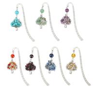 GOMAKERER 7 pièces 7 styles Marque-Pages en Perles de Pierres Précieuses, Marque-Page à Crochet en Pierre D'Arbre de Vie Marque-Page Pendentif en Alliage pour Enseignant et Étudiant