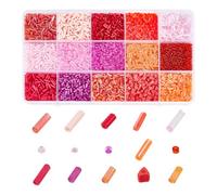 GOMAKERER 8218pcs 15 Styles Perles de Rocaille en Verre, Perles de Clairon Rondes Perles de Tube Long Perles D'Espacement en Vrac Perles Série Rouge pour la Fabrication de Bijoux Artisanaux
