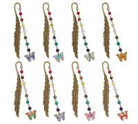 GOMAKERER 8pcs 8 Styles Marque-Pages Pendentif Papillon en Émail, Marque-Page à Crochet en Pierre Précieuse de Style Tibétain Pendentif en Plume de Pierre Colorée pour Enseignant et Étudiant