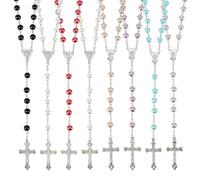 GOMAKERER 8pcs Chapelet avec Croix Collier Pendentif Croix en Perles de Nacre Multicolores Chaîne en Alliage avec Pendentif Crucifix Idéal pour Pâques un Baptême Ou Toute Autre Fête, Bijou à Offrir