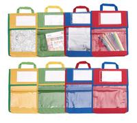 GOMAKERER 8pcs Pochette à Livres, 4 couleurs Sacs de Lecture 255x44x315mm avec Poignée Cousue et Poche Transparente pour Étiquette Nominative Sacs de Lecture en Polyester pour Fournitures de Bureau