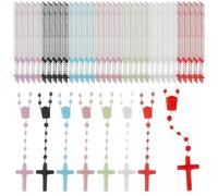 GOMAKERER 96pcs Chapelet avec Croix Collier de Perles en Résine Multicolores avec Pendentif Croix Lumineuse de la Vierge Idéal pour Pâques un Baptême Ou Toute Autre Fête, Bijou à Offrir