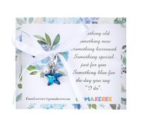GOMAKERER Charm Bouquet Quelque Chose de Bleu Pendentif en Verre pour Bouquet de Mariée Décoration en Polyester avec Nœud Papillon et Perles Décorations de Fête de Mariage pour le Jour du Mariage