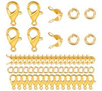 GOMAKERER Ensemble D'Accessoires pour Bijoux 150 fermoir Mousqueton en Alliage 250 embout Perle en Laiton 800pcs Anneaux de Jonction en Laiton Fermoirs de Collier Plaqués Or pour Réparation de Bijoux