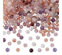 GOMAKERER Environ 288pcs Perles de Quartz Fraise à Facettes Naturelles 3mm Super Sept Pierres Précieuses en Vrac Perles Rondes en Pierre pour Bracelet Collier Fabrication de Bijoux (2 brins)