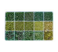 GOMAKERER Environ 6200 pièces 15 styles de perles de verre vertes 2 à 7 mm Mini perles de rocaille rondes en vrac Perles d'espacement transparentes pour bricolage bijoux