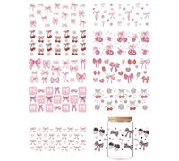 GOMAKERER Lot de 10 feuilles de stickers transfert UV pour tasse, décorations en décalcomanies à frotter motif nœud papillon rose mignon cerise imperméables pour tasse, décoration pour bouteilles