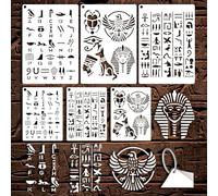 GOMAKERER Lot de 6 feuilles de pochoirs hiéroglyphes pour peinture, 2 tailles de modèles de dessin réutilisables égyptiens anciens pour peinture sur mur, bois, décoration d'intérieur