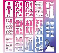 GOMAKERER Pochoir de Peinture pour Poupée de Dessin Animé à la Mode 12 feuille Modèles de Dessins à Superposer pour Vêtements Style Pop Art pour Peindre Sur les Murs le Bois et la Décoration