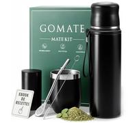 GOMATE Kit Maté Complet avec Calebasse Maté, Bombilla, Thermos 1L, Tasse Maté, Yerbera et Brosse | Coffret Maté Premium