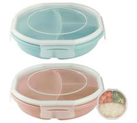 GOMETY 2 Pièces Assiettes Micro-ondes avec Couvercle, Boîte Repas Bento Compartimentée 3 Compartiments, Hermétique, Sans BPA, Vaisselle Micro-ondes pour Réchauffer, Congeler et Conserver Rose, Bleu