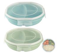 GOMETY 2 Pièces Assiettes Micro-ondes avec Couvercle, Boîte Repas Bento Compartimentée 3 Compartiments, Hermétique, Sans BPA, Vaisselle Micro-ondes pour Réchauffer, Congeler et Conserver Vert, Bleu.