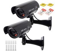 GOMETY 2 Pièces Caméra Factice Extérieur, Caméra de Sécurité Dummy avec LED Rouge Clignotante, CaméraSurveillance CCTV Intérieur et Extérieur, CaméraFactice Sécurité ABS
