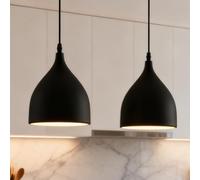 GOMETY 2 Suspensions Rétro, Ø17 cm, Lampe Suspendue Rétro en Métal Noir, Douille E27, Lampe de Salon pour Cuisine, Salle à Manger, Table de Chevet, Chambre, Bar (Noir)