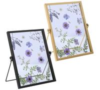 GOMETY 2 x Cadre Photo de Bureau en Métal, 15 x 20 cm Cadre photo en verre pour fleurs pressées, 6 Pouce Cadre Photo, Photo en Double Doré, Cadre Photo en Verre Vertical pour Chambre Bureau Salon