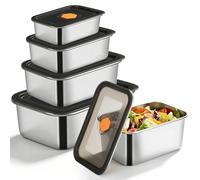 GOMETY 4 Pièces Boîtes de Conservation Alimentaire en Inox avec Couvercle, Bac Empilables pour Cuisine, Réfrigérateur et Restaurant (1000ml+2000ml+3000ml+4300ml)