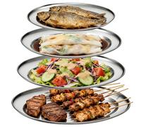 GOMETY 4 Pièces Plateau de Service Ovale en Acier Inoxydable, Plateaux Ovale pour Fruits, Légumes, Bonbons, Desserts et Snacks, Bol Décoratif, Tailles 26cm 30cm 35cm 40cm